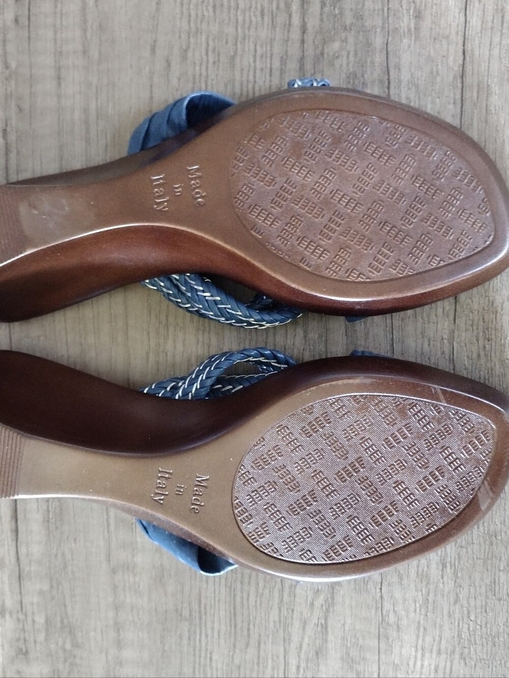 Italian Shoemakers wedge sandals Dark Teal Leather 6.5M - Picture 5 of 6
